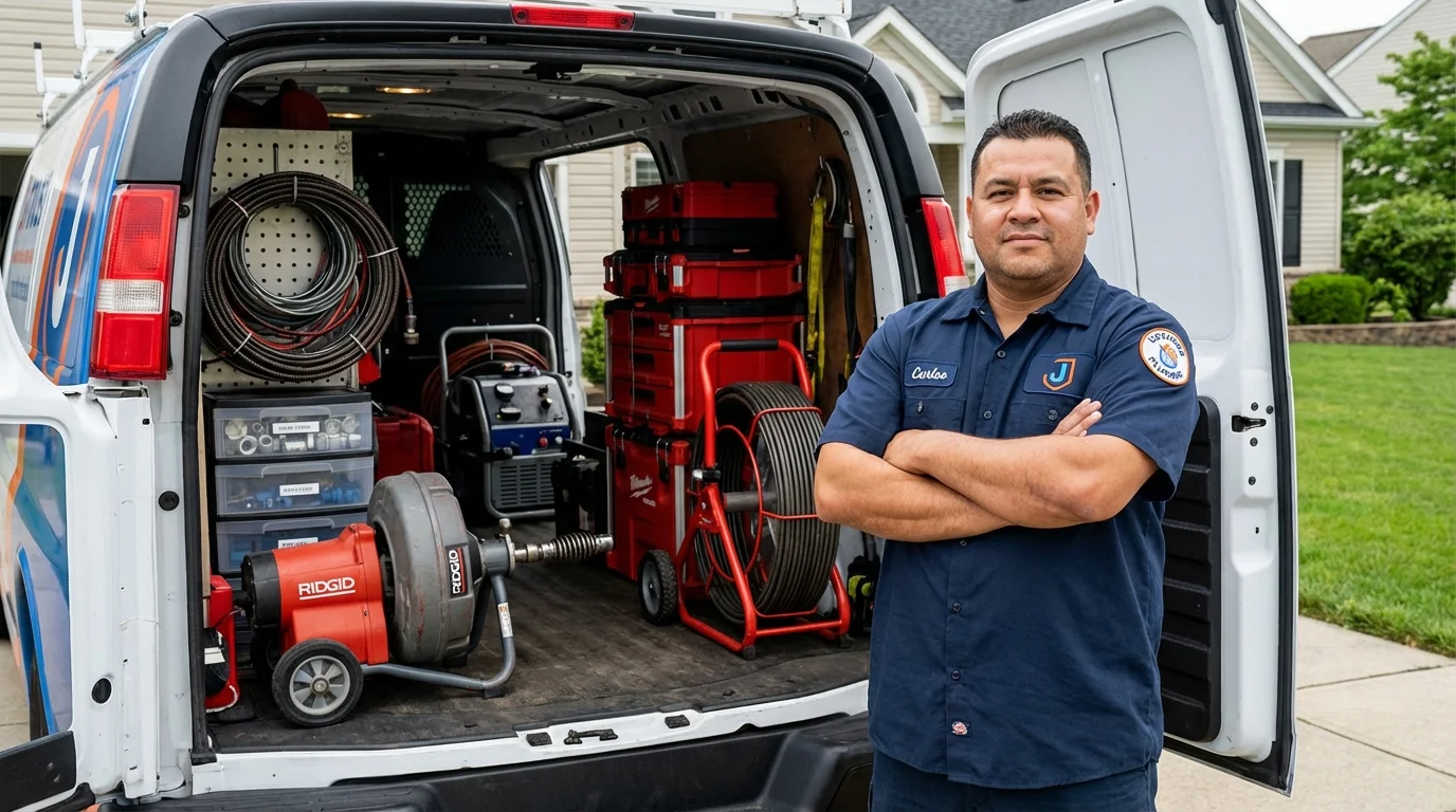 Professional drain cleaning equipment and Johns Plumbing LLC plumber in Andover