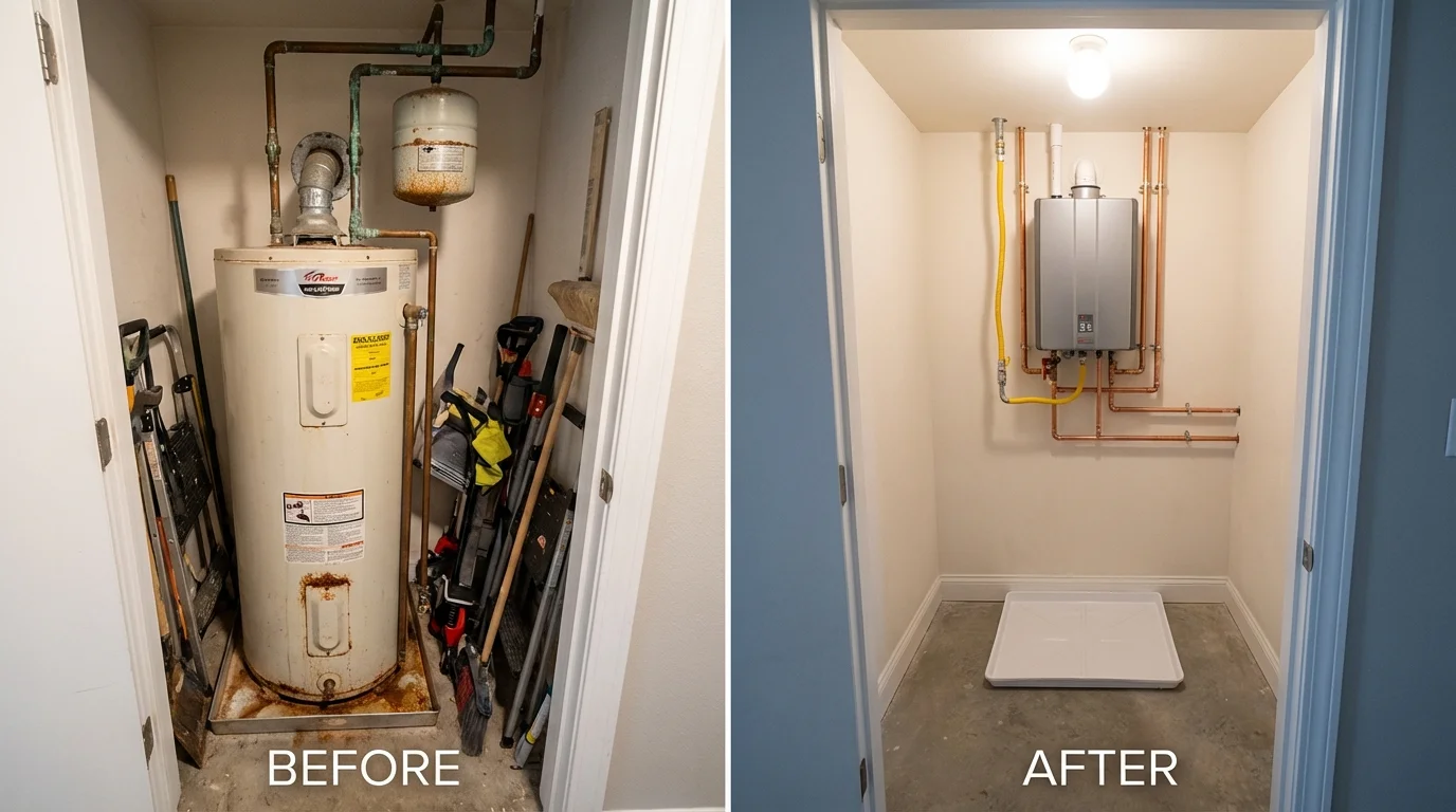 Tank water heater versus wall-mounted tankless unit comparison for Andover, NY homeowners